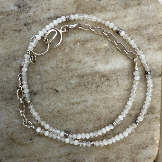 beaded moonstone necklace with silver findings