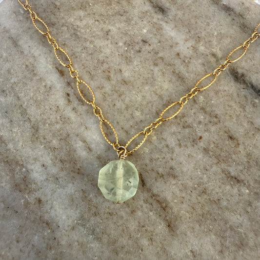 Green Faceted Prehnite on Gold Filled Cable Chain