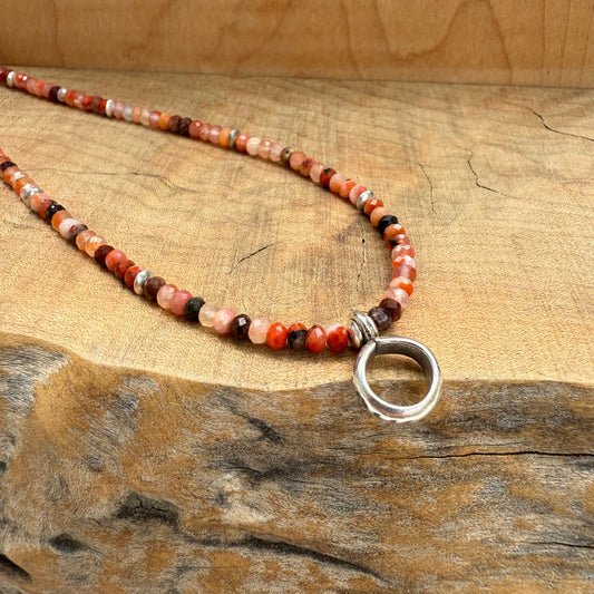 Red agate necklace with Hill Tribe Silver pendant