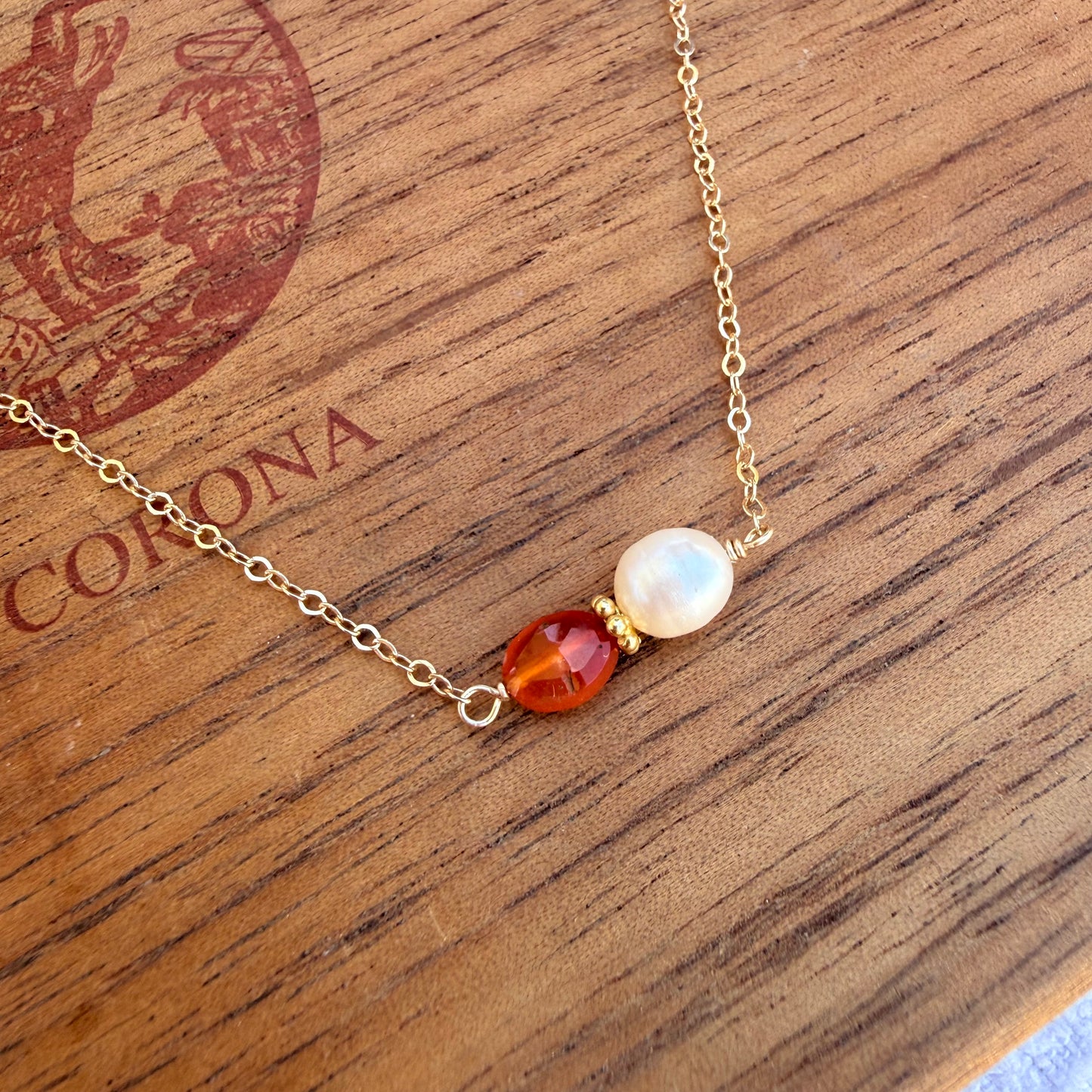 Carnelian and White Fresh Water Pearl Necklace