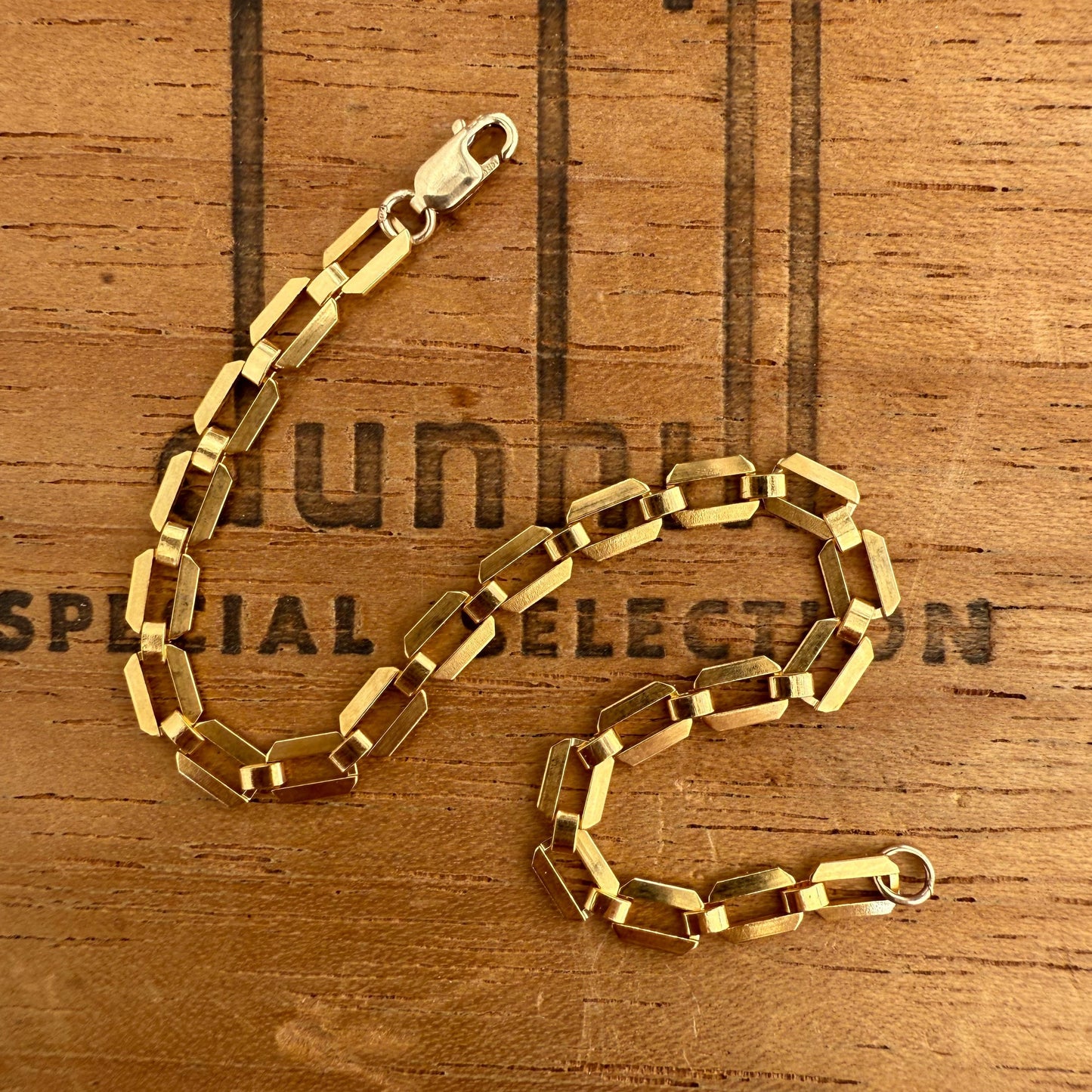 Beveled Rectangle Gold Filled Chain Bracelet
