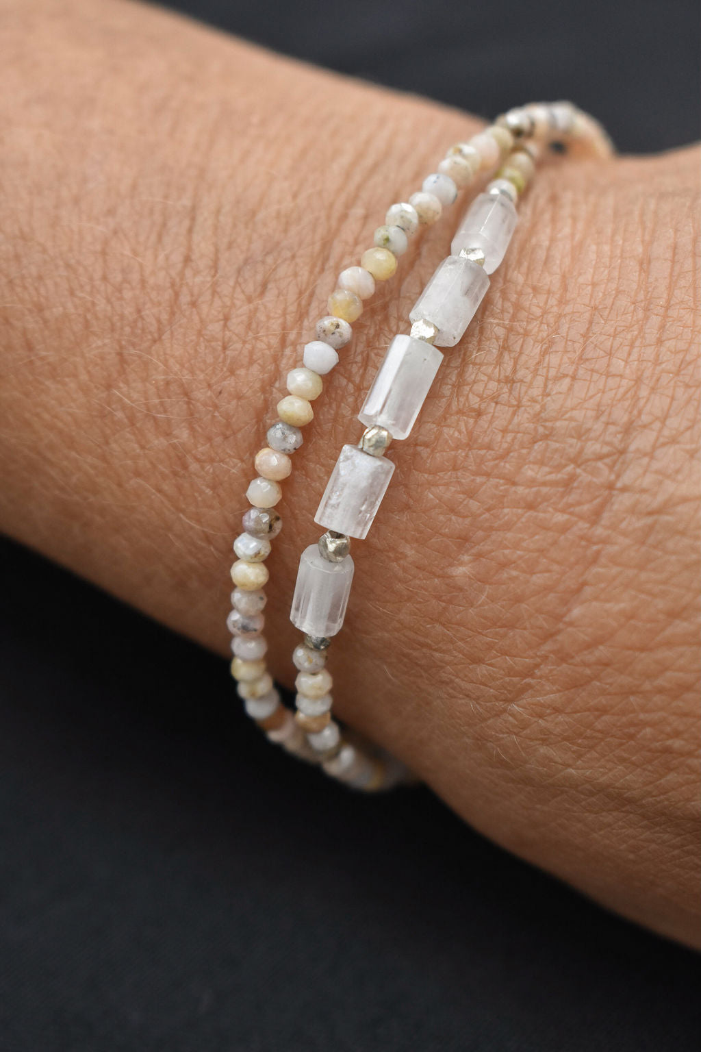 Pink Opal and Quartz Double Strand Bracelet