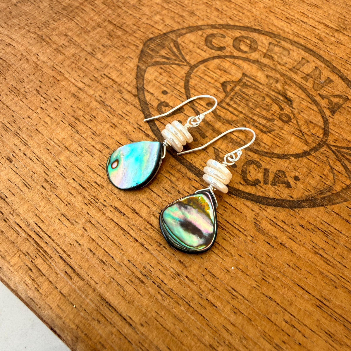 Abalone Teardrop & Heishi Shell Earrings