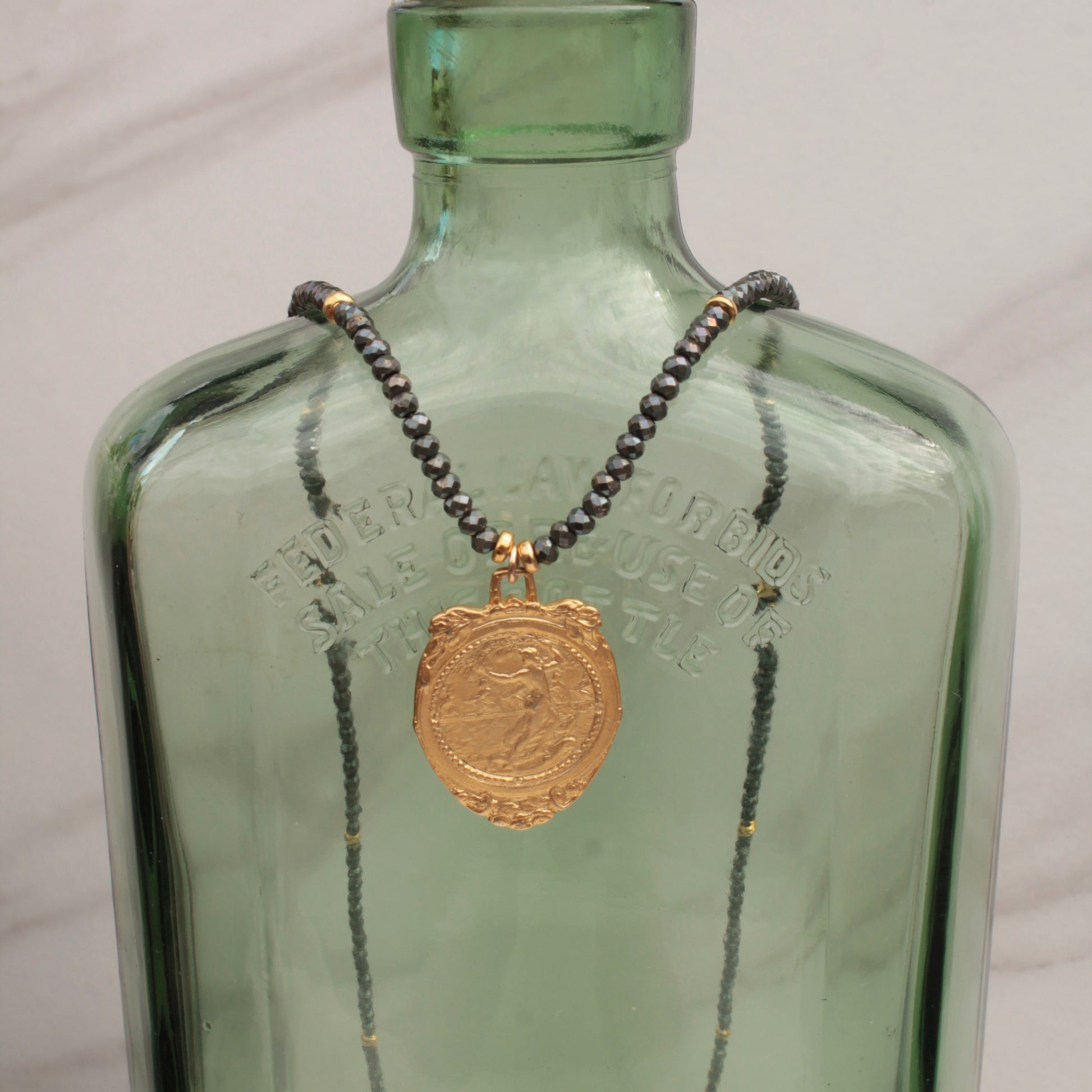 Iron Pyrite Necklace with Gold Plated Pendant