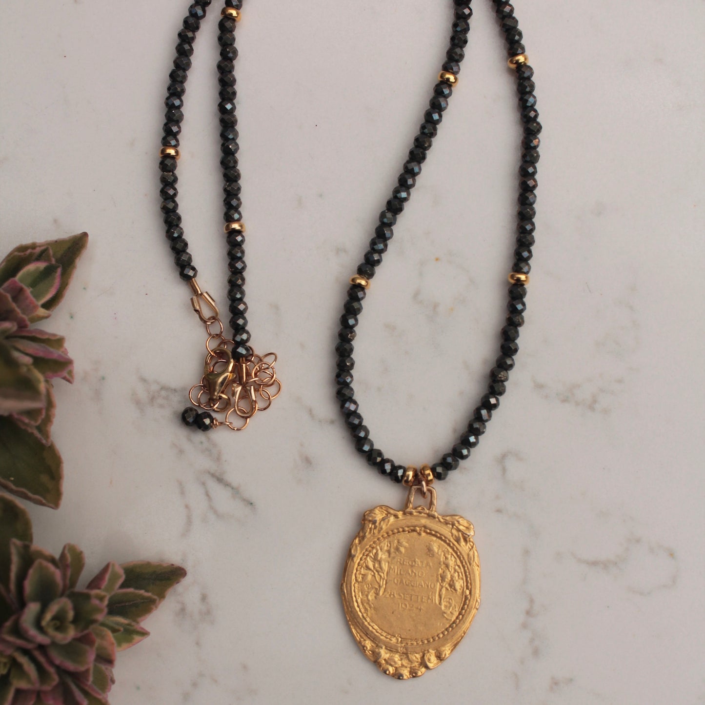 Iron Pyrite Necklace with Gold Plated Pendant