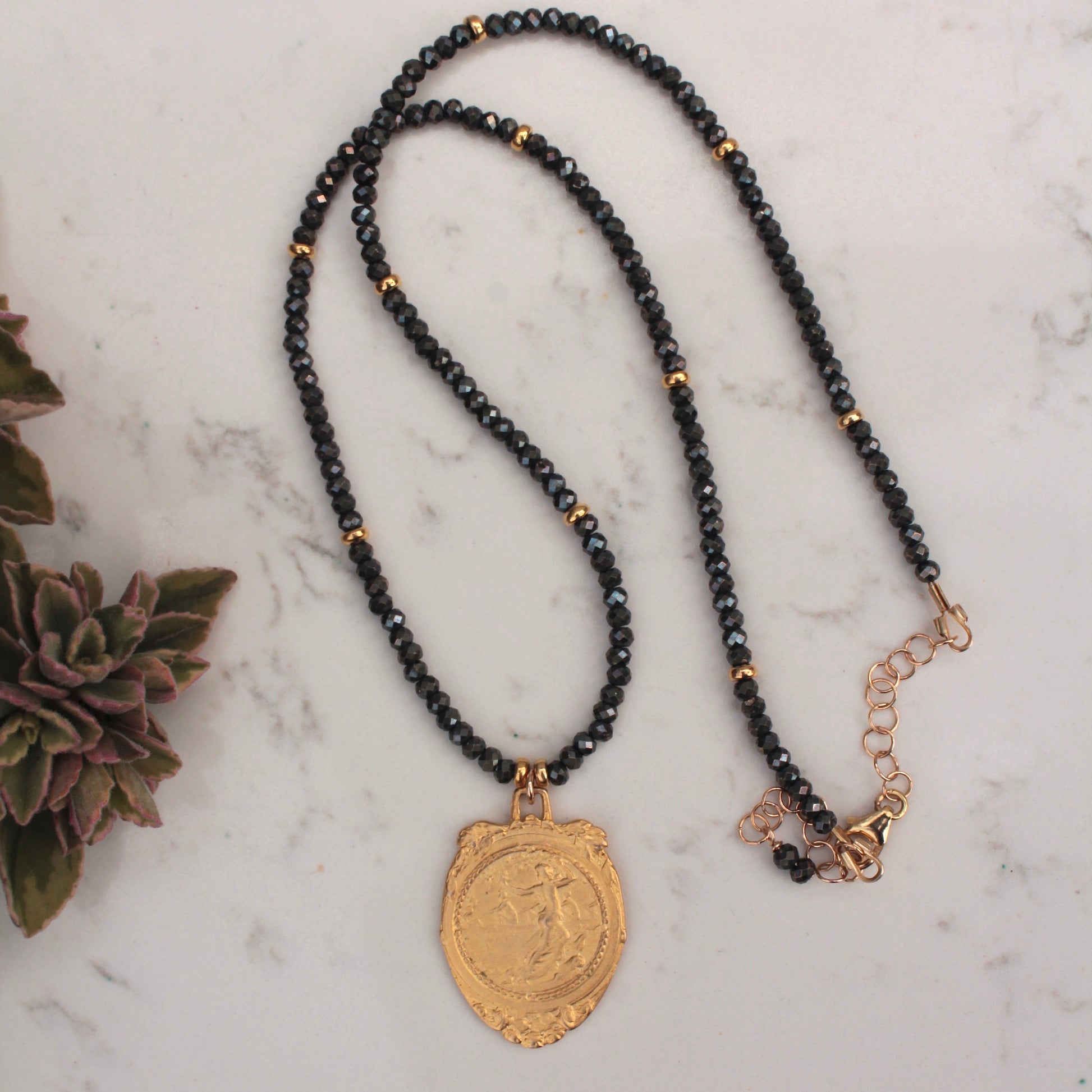 Iron Pyrite Necklace with Gold Plated Pendant
