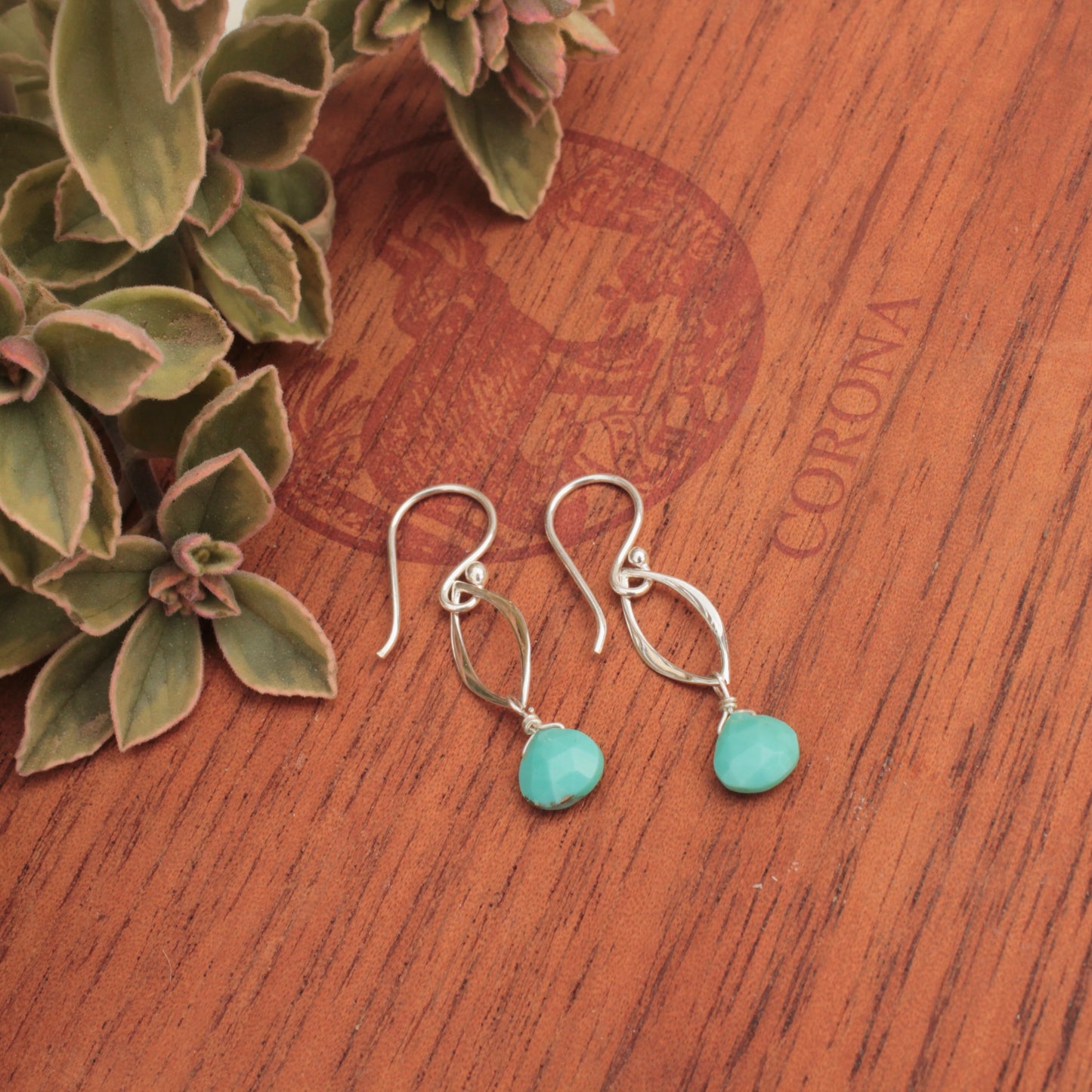 Turquoise Briolette on Sterling Silver Arabesques