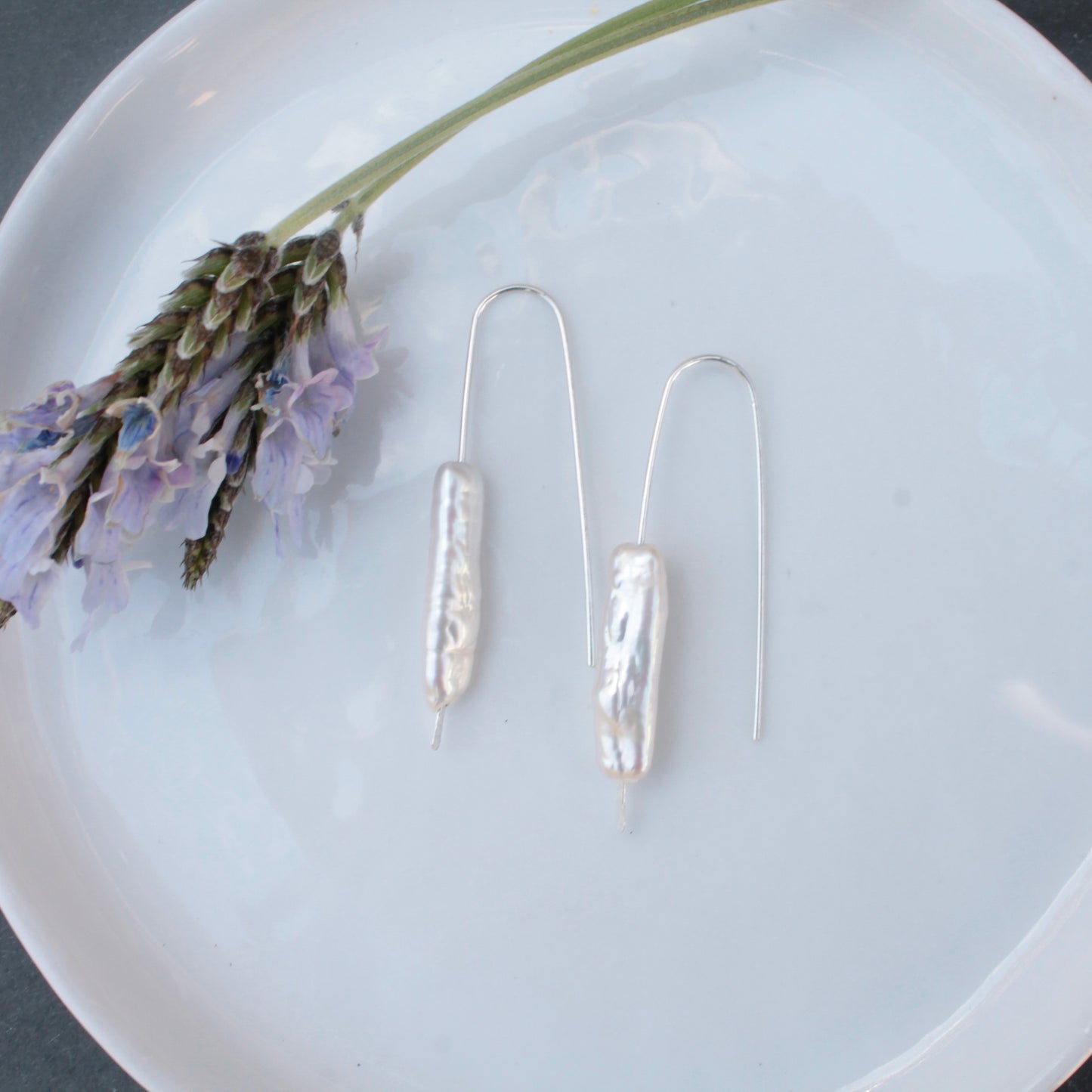 Stick Pearl Silver Threader Earring