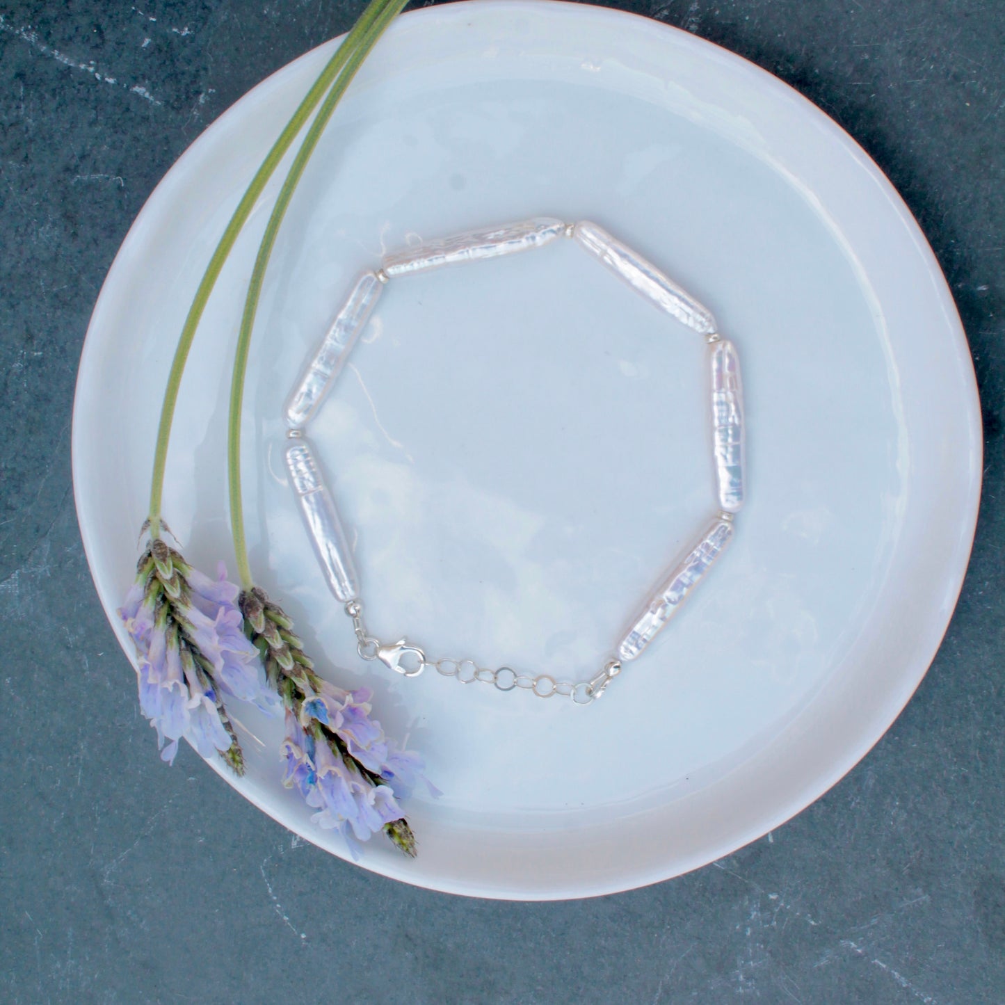 Stick Pearl Bracelet with Silver