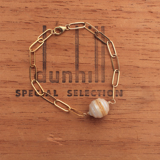 Ridged Baroque Pearl Gold Filled Paperclip Chain Bracelet