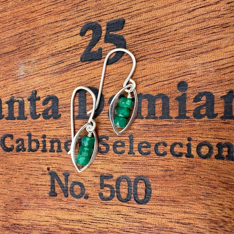 Silver Arabesque with Tiny Emerald Stack Earrings