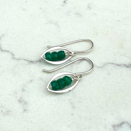 Silver Arabesque with Tiny Emerald Stack Earrings