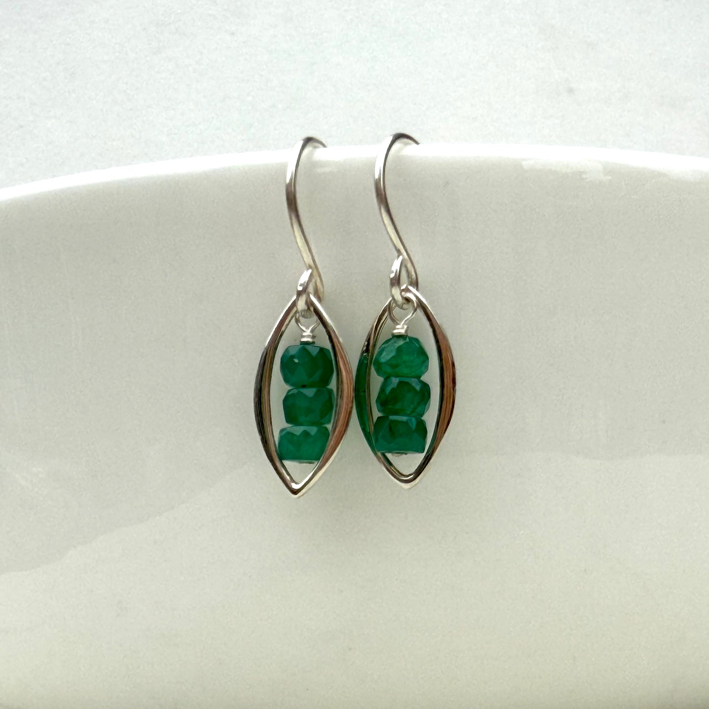 Silver Arabesque with Tiny Emerald Stack Earrings