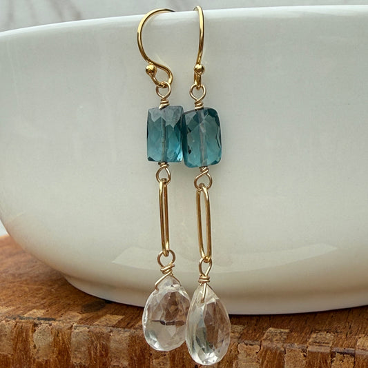 London Blue Topaz and Citrine Gold Filled Drop Earring