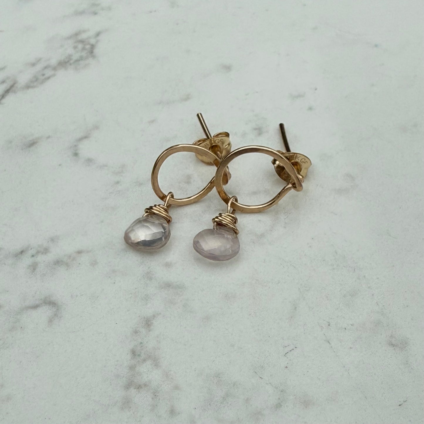 Gold Filled Hammered Ring Post Earrings with Gemstone Drops