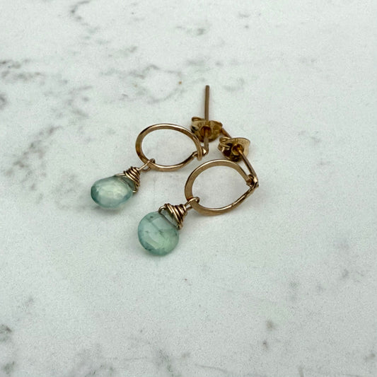 Gold Filled Hammered Ring Post Earrings with Gemstone Drops