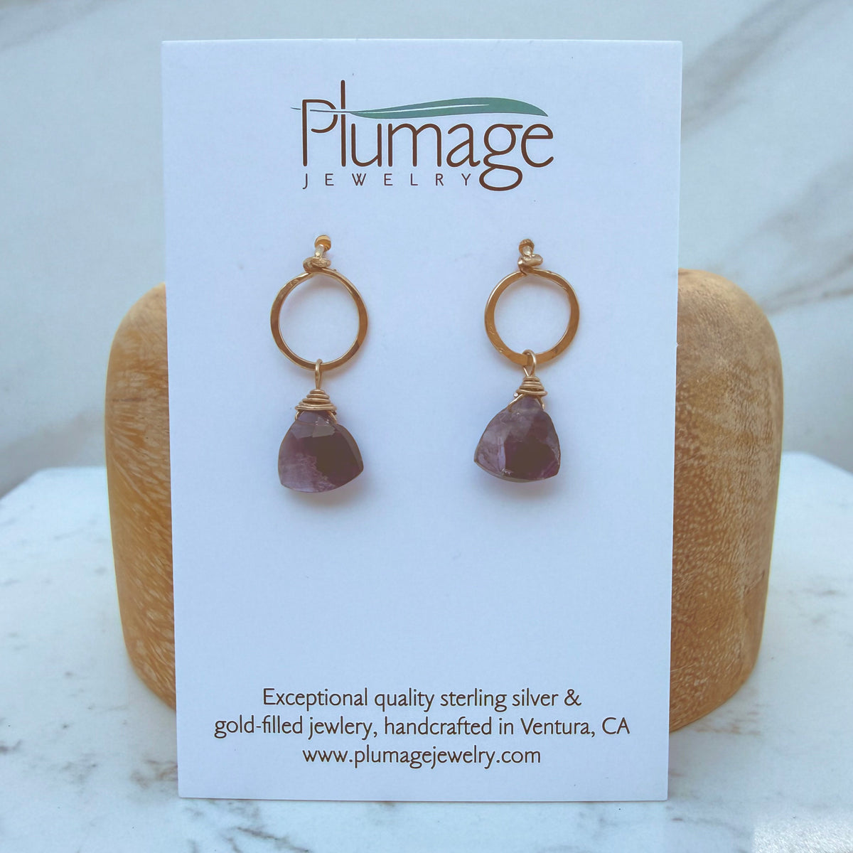Gold Filled Hammered Ring Post Earrings with Gemstone Drops
