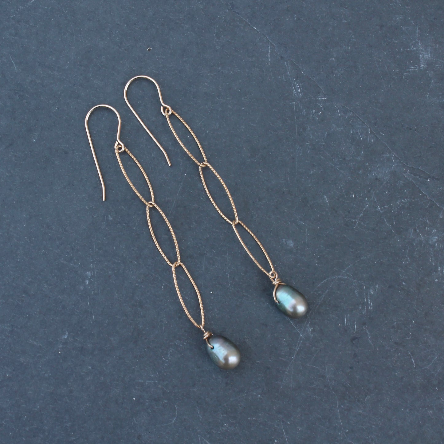 Green Fresh Water Pearl Dangle on Gold Filled Chain
