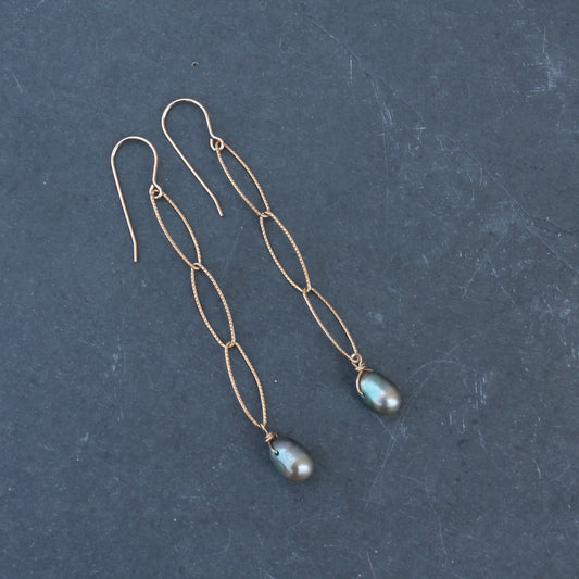 Green Fresh Water Pearl Dangle on Gold Filled Chain