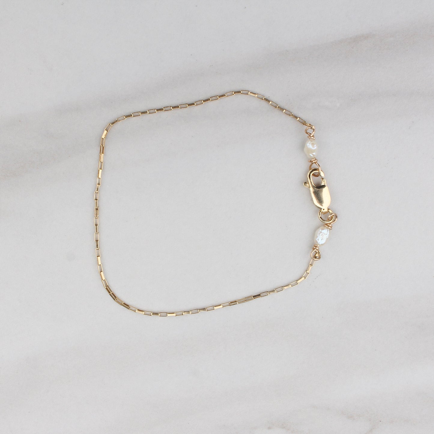 Gold Filled Drawn Cable Chain Bracelet with Rice Pearls