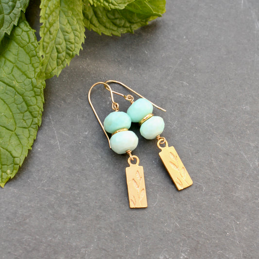 Peruvian Opal and Gold Filled Leaf Charm Earrings