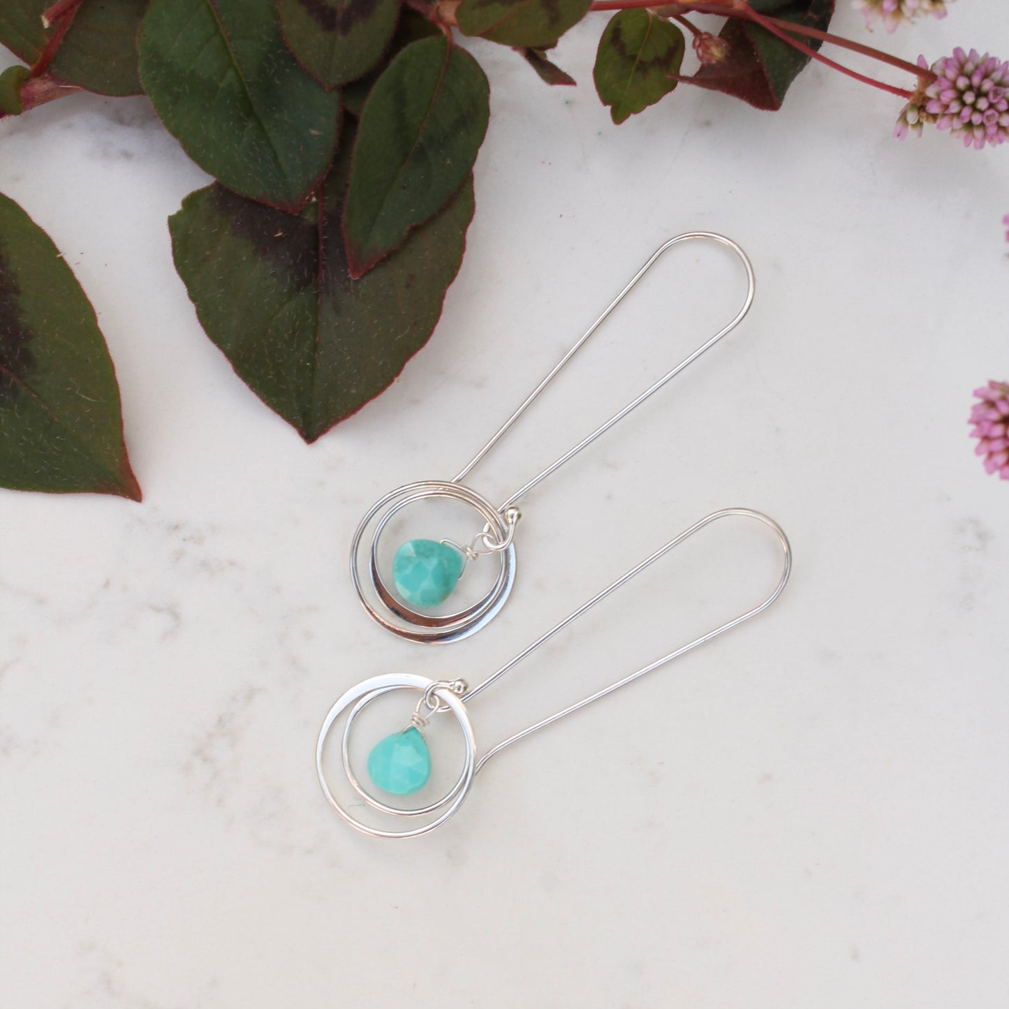 Turquoise Briolette in Silver Rings Earrings