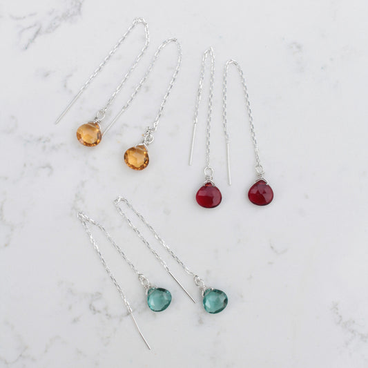 gemstone sterling silver chain earrings