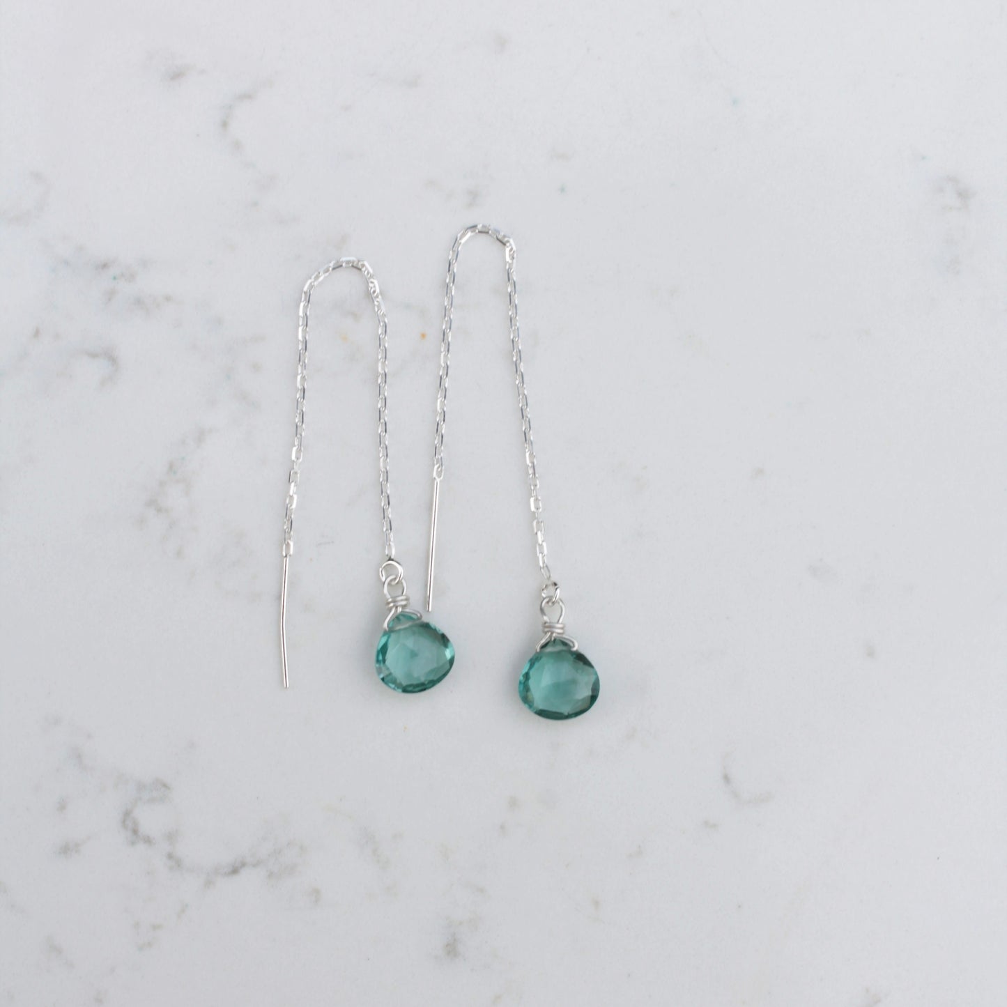 Teal Quartz Sterling Silver Chain Threader Earrings