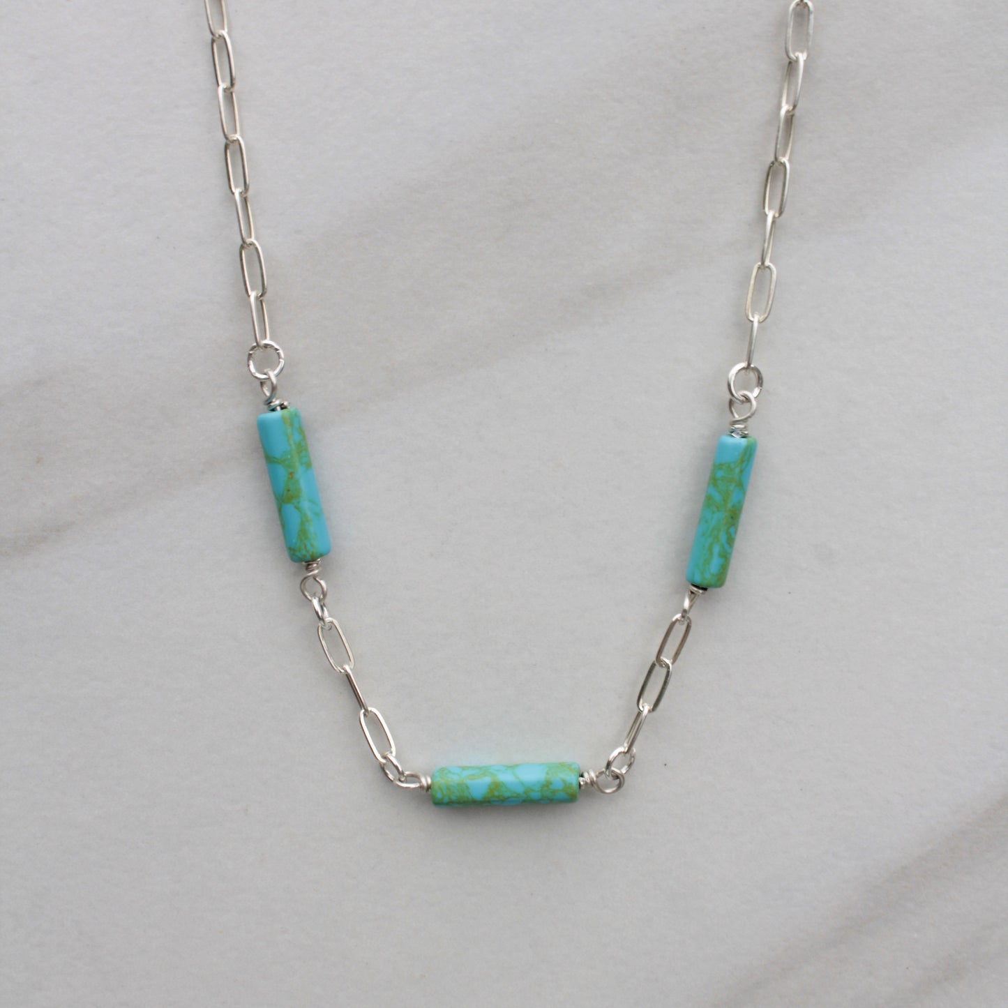Three Turquoise Tube Necklace