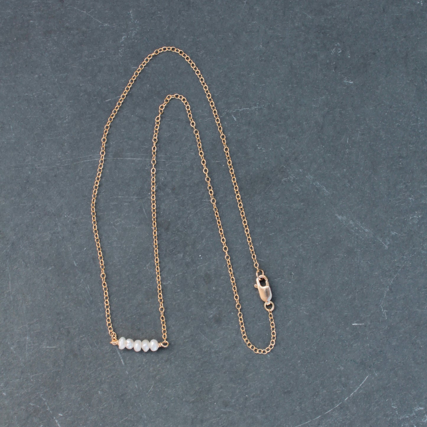 Gold Filled white pearl bar necklace