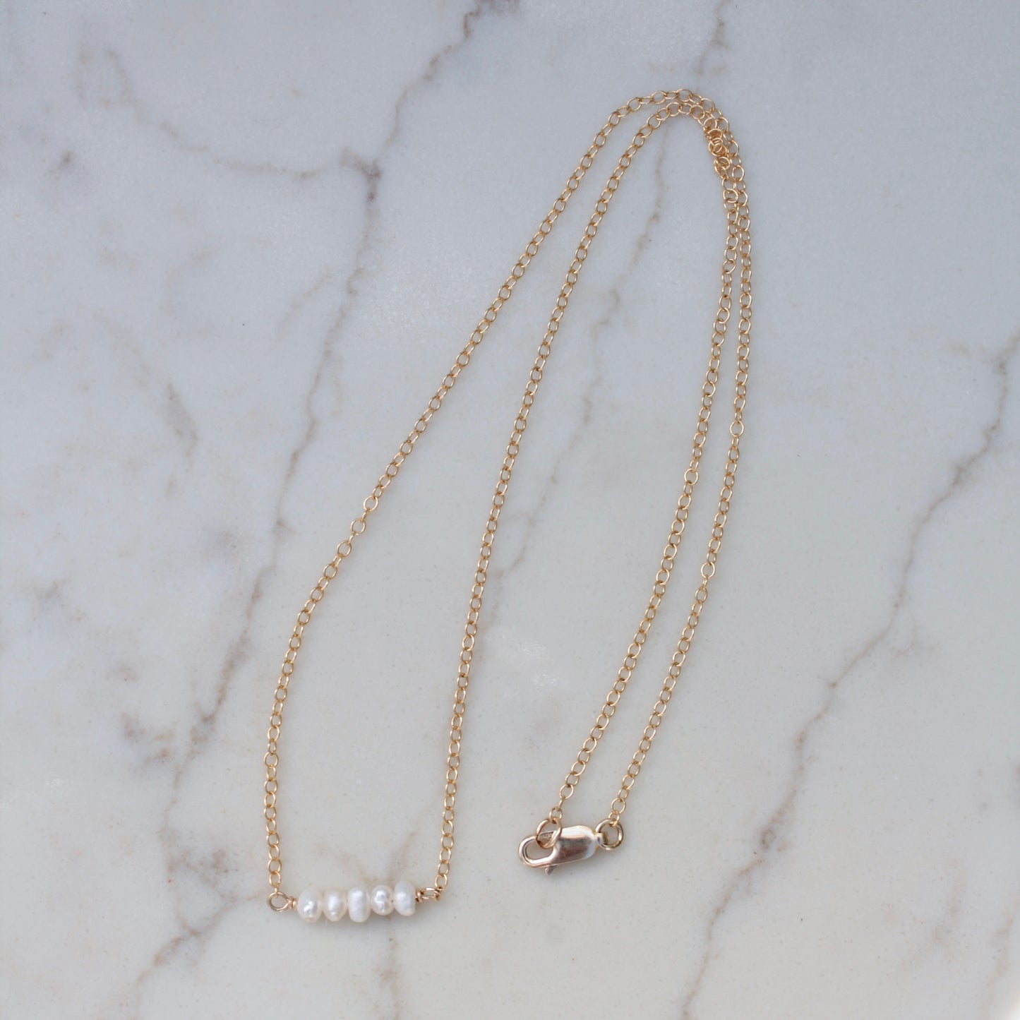 Gold Filled white pearl bar necklace