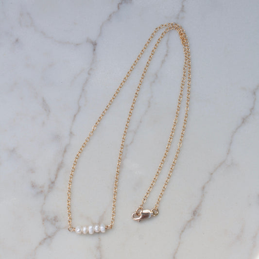 Gold Filled white pearl bar necklace