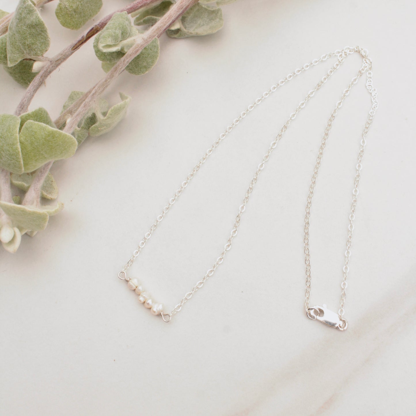 Sterling Silver white pearl bar necklace