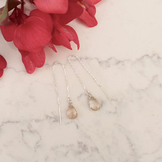 Rutile Quartz Sterling Silver Chain Threader Earrings