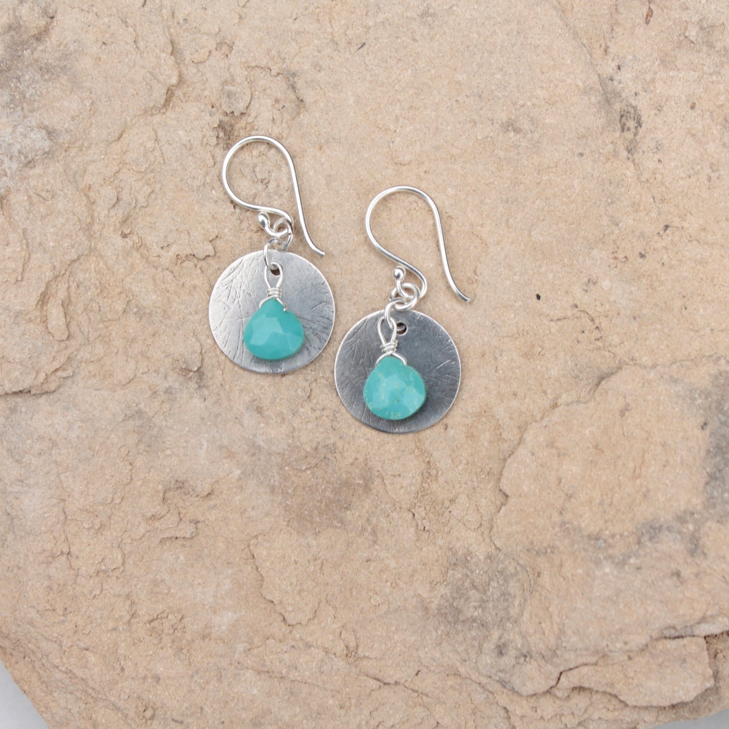 Briolette with Brushed Silver Disk on Long Wires