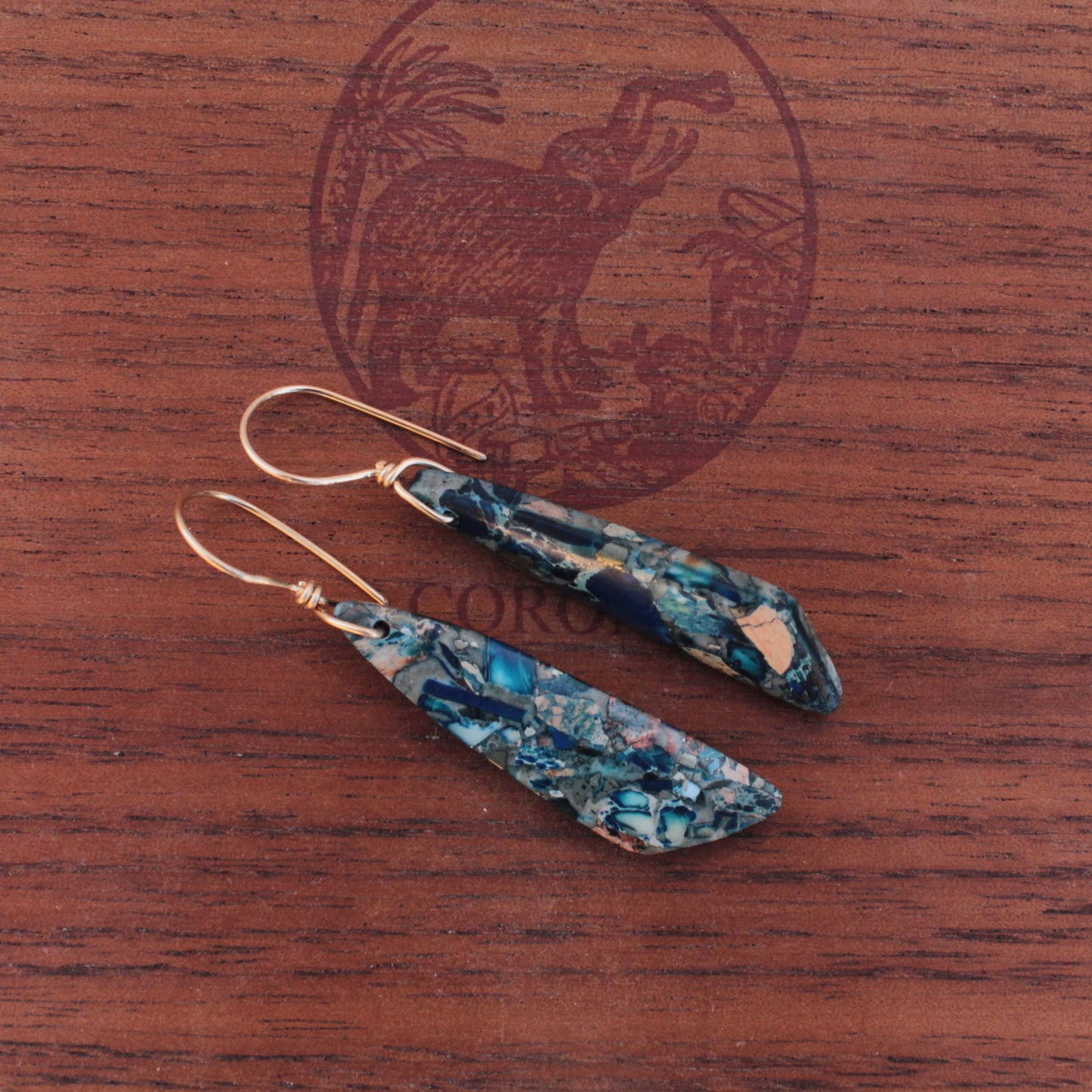 Jasper Trapezium Dangles on Gold Filled Wires