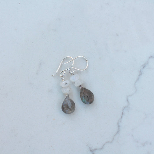 Labradorite Briolette with Moonstone Stack