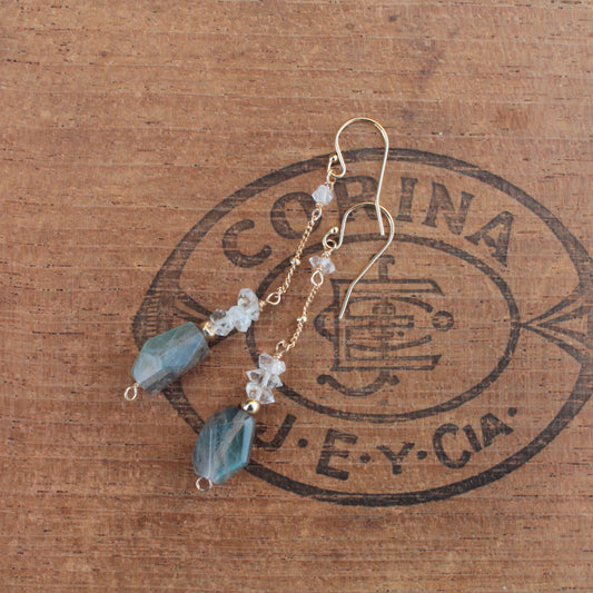 Labradorite Nugget with Herkimer Diamonds on Gold Chain