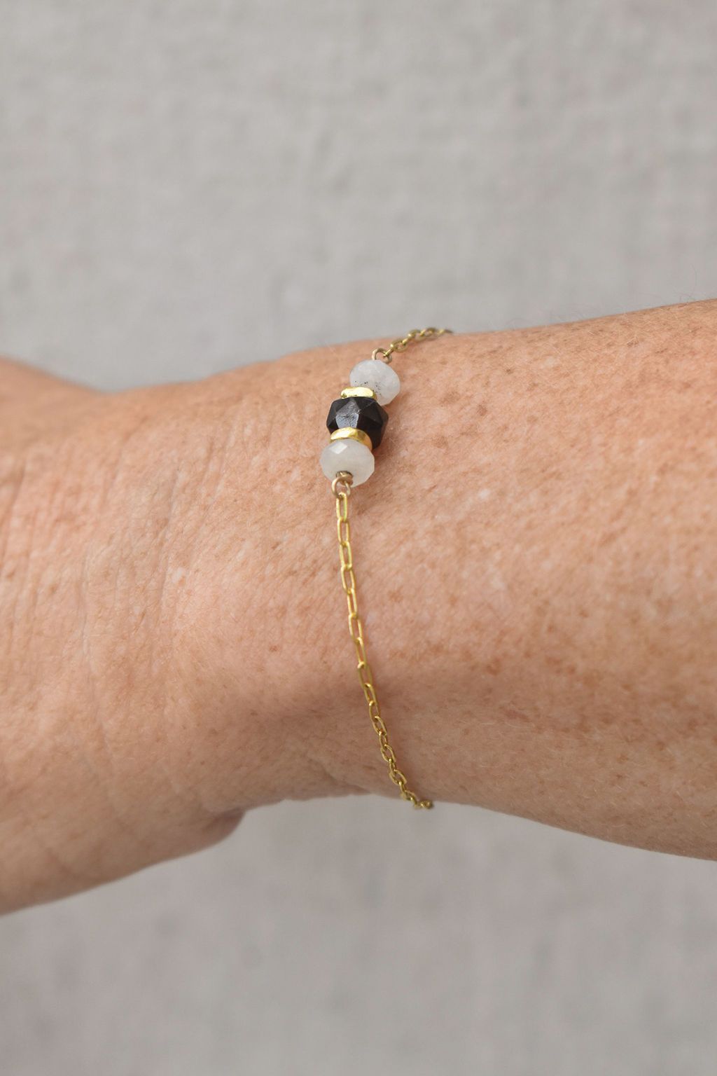 Red Garnet and Moonstone Gold Filled Bracelet