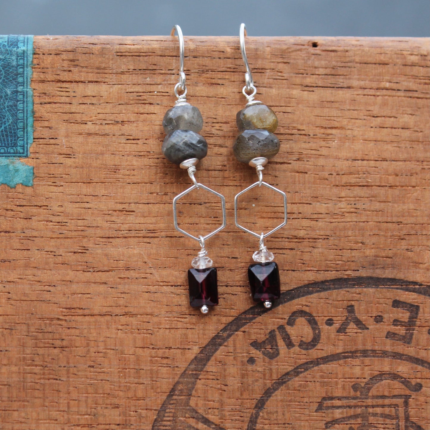 Gemstone and Silver Hexagon Dangles