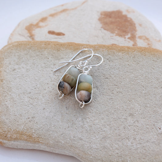 three amazonite stack silver earring