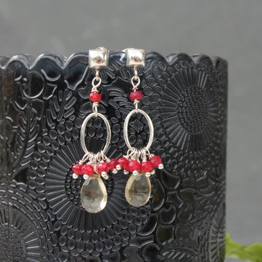 Lemon Quartz and Ruby Dangles