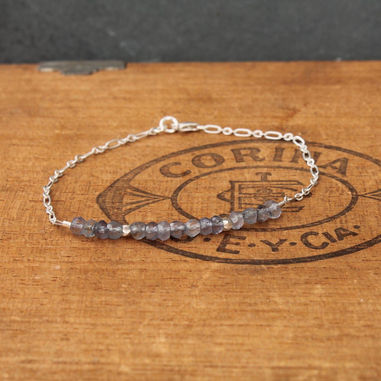 Iolite Rondelle and Silver Chain Bracelet