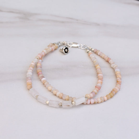 Pink Opal and Quartz Double Strand Bracelet