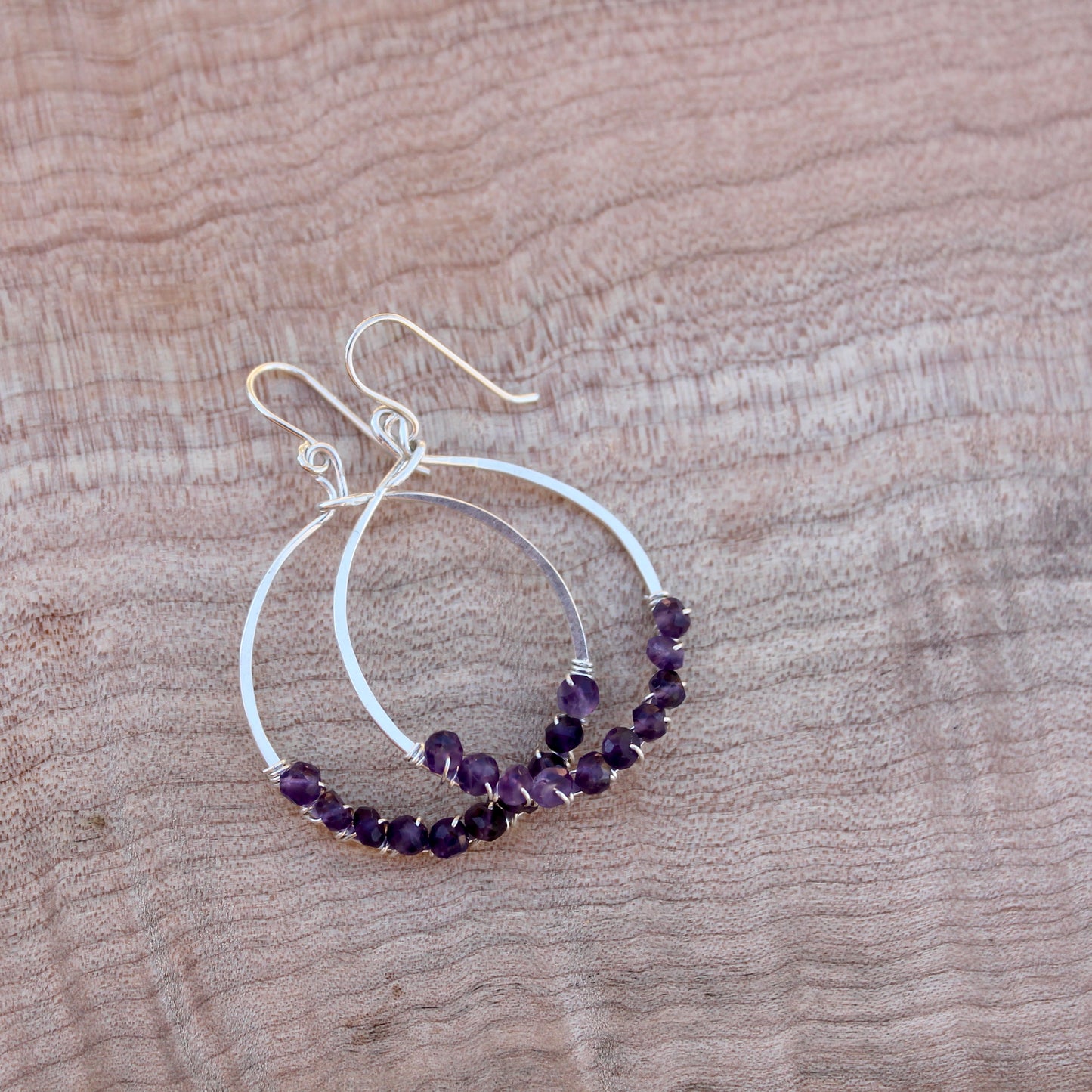 Large Hammered Silver Loops with Gemstones