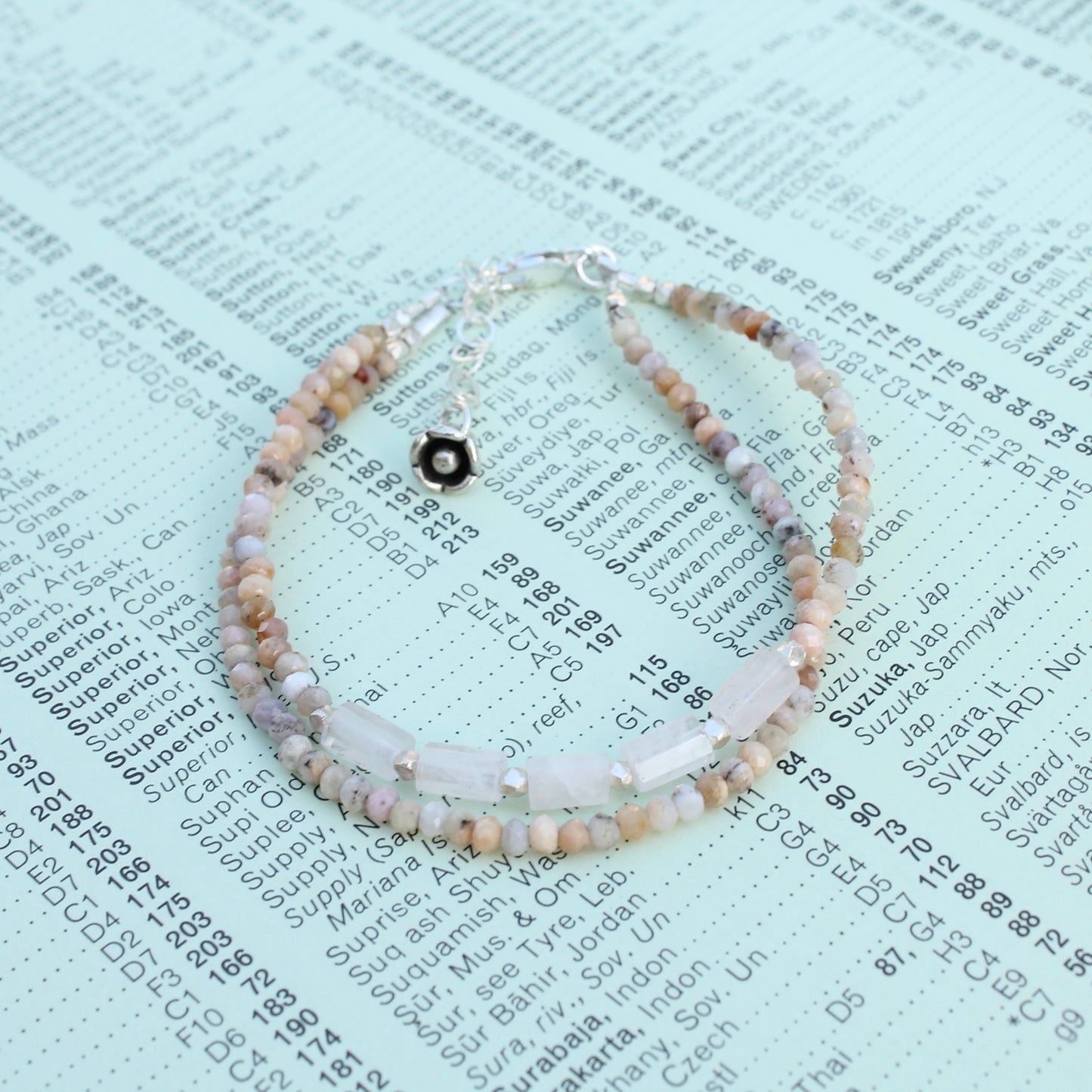 Pink Opal and Quartz Double Strand Bracelet