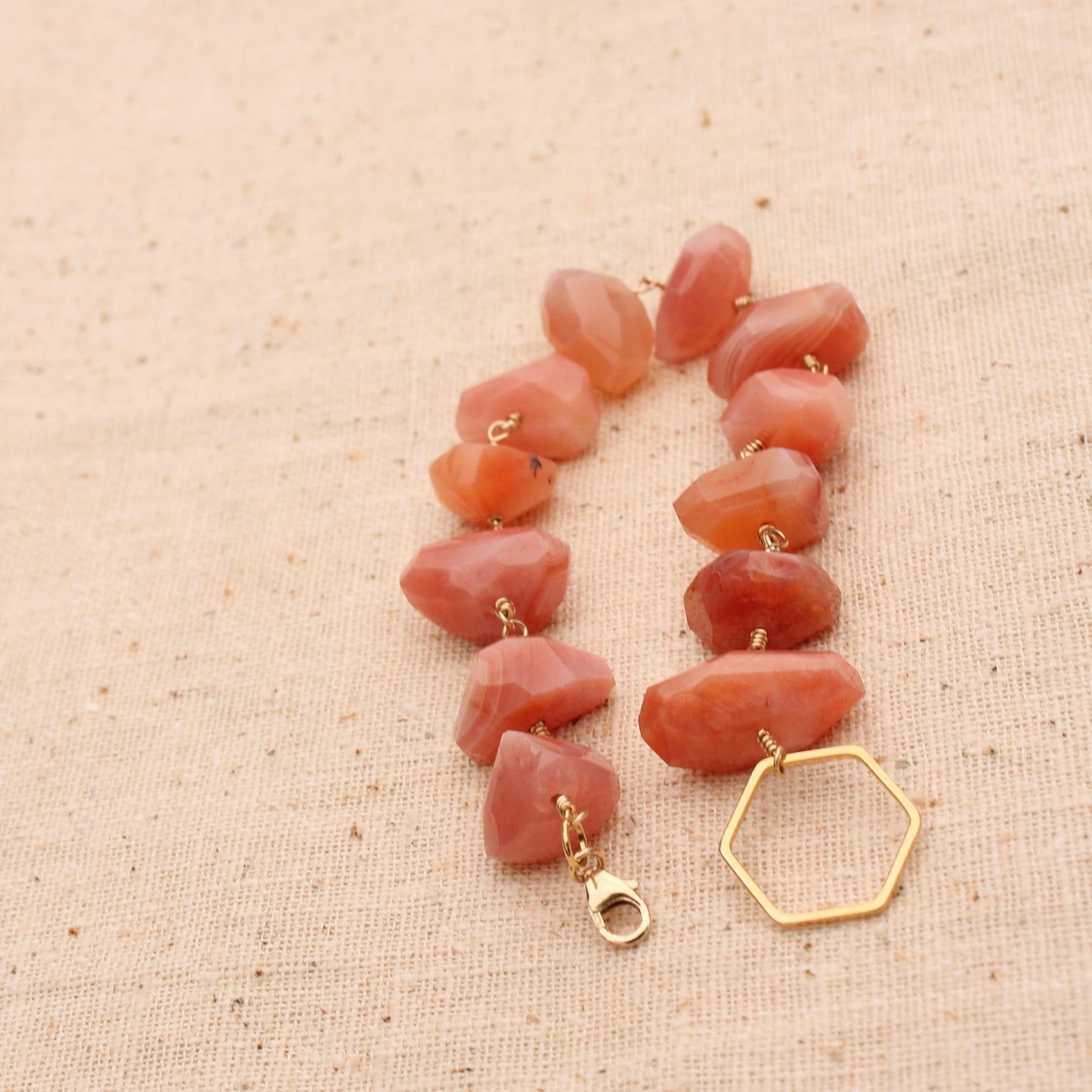 Chunky Apricot Agate Gold Filled Bracelet