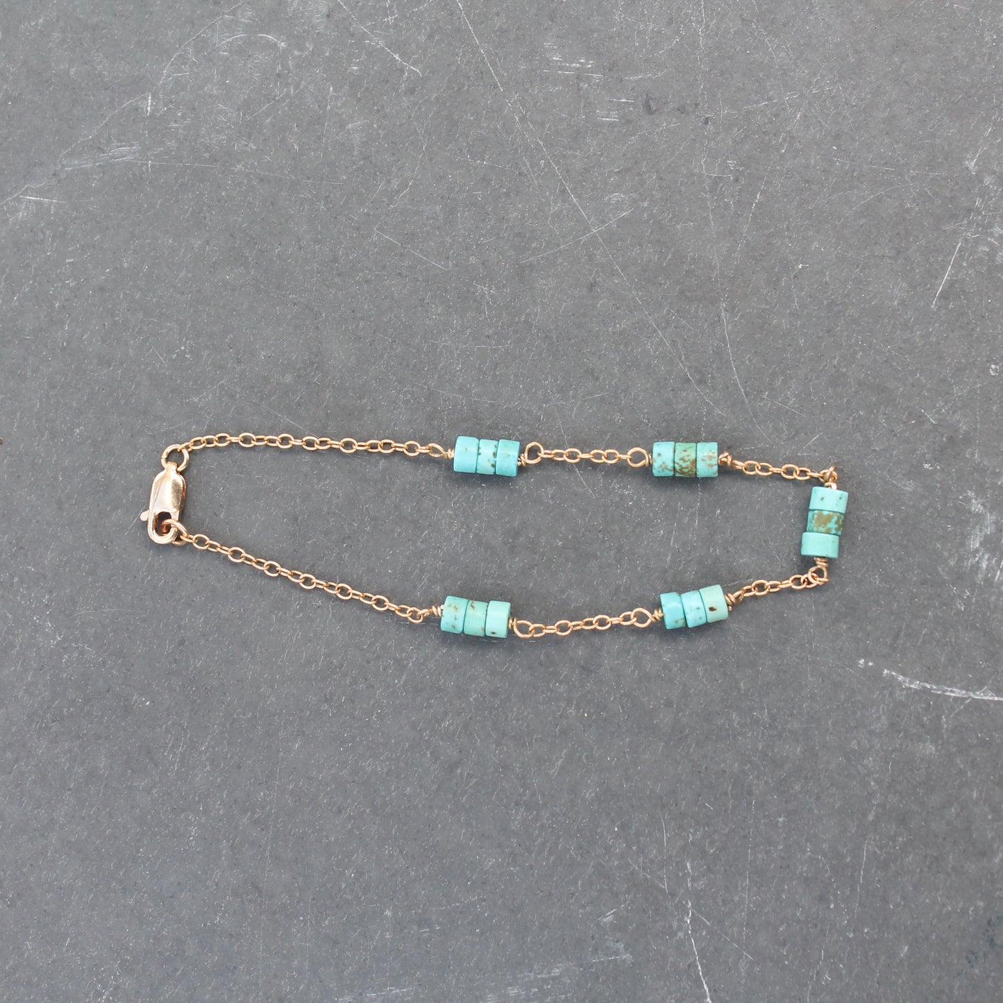 Turquoise Heishe Gold Filled Station Bracelet