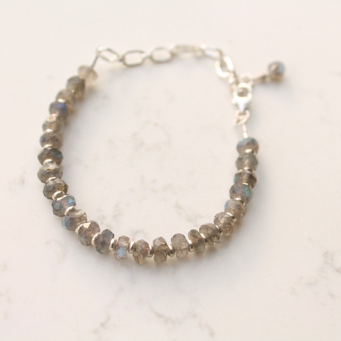 Labradorite Rondelle  & Thai Silver Bead Bracelet