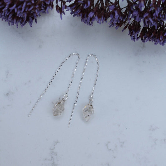 Herkimer Diamond Sterling Silver Chain Threader Earrings